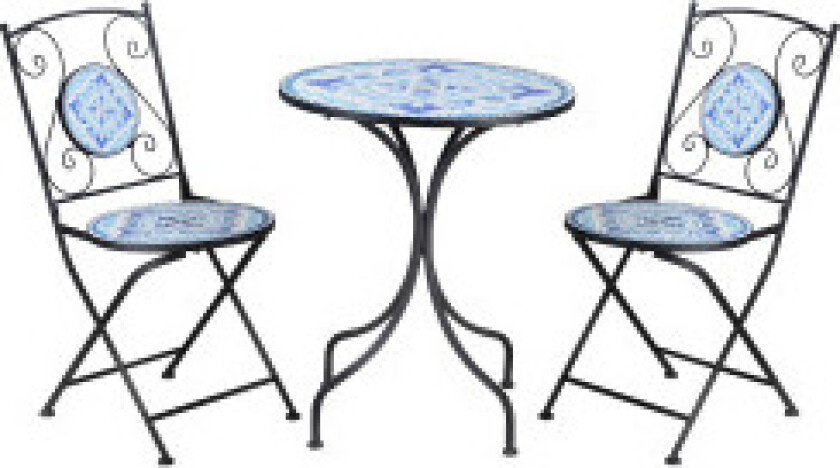 Ø 61 Cm Hage Sittegruppe For 2 Personer Bistrosett 1 Bord + 2 Sammenleggbare Stoler Stålblå