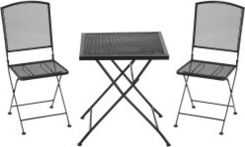 Garden Sittegruppe 3 Personer Bistrosett 1 Bord 2 Sammenleggbare Stoler Uteplass Balkong Metallgrå