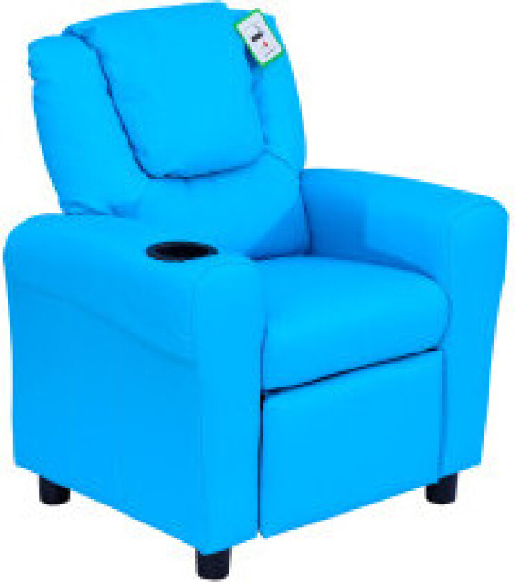 Barnestol Med Liggefunksjon, Minisofa For 3-6 År, Blå Med Innebygget Koppholder, 62X52X69Cm