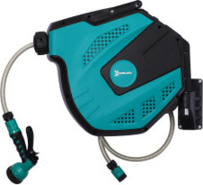 Veggslangeboks, Slangetrommel, Svingbar 180° Med Multidusj, Frostbeskyttelse -5–45 °C, Plast, Grønn + Svart, 15 M