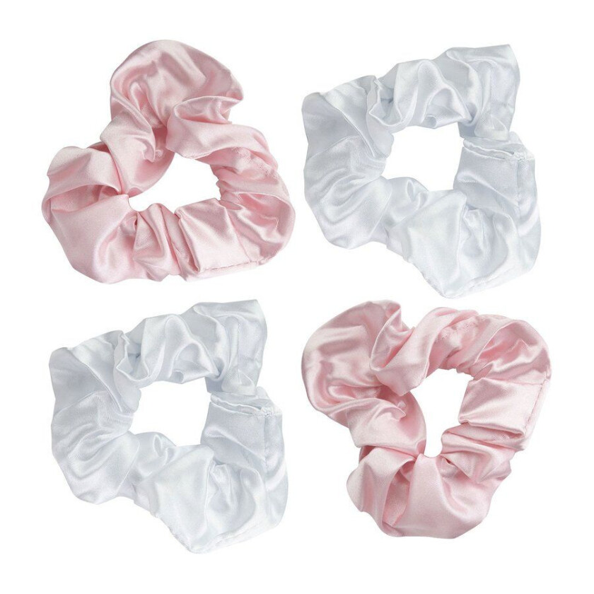 Pink & White Satin Scrunchies 4pcs