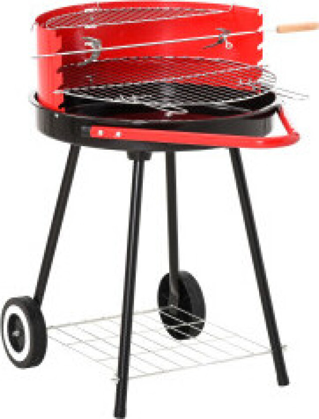Kullgrill Rund Grill Stående Grill På Hjul Med Rist, Bbq, Rød, Metall, L51Xb70Xh75,5Cm