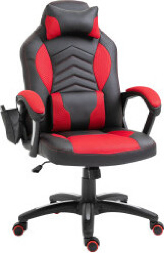 Gaming Chair Kontorstol Med Massasjefunksjon, Massasjestol, Varmefunksjon, 6 Vibrasjonspunkter, Pu, Rød, 68X69X108-117Cm