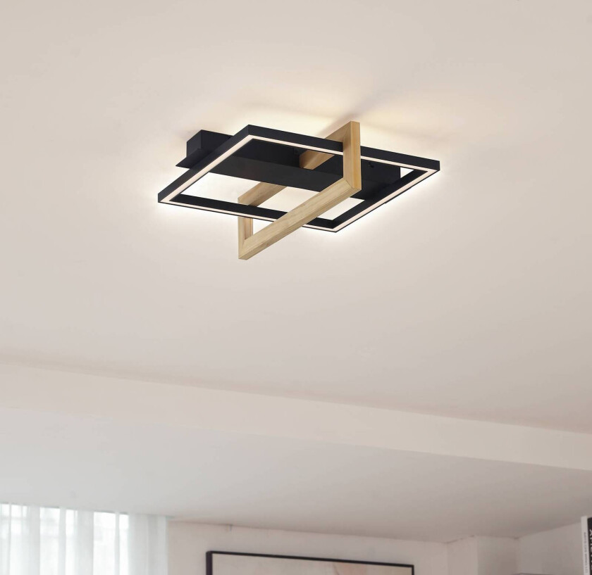 LED-taklampe Holamu, 40 cm, av tre