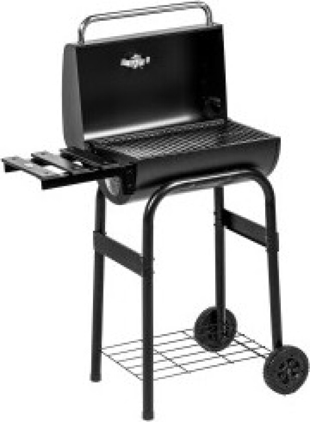 Kullgrillvogn Med Lokk, Hyller, Hjul, Termometer, Skorstein, Rustfritt Stål, Svart