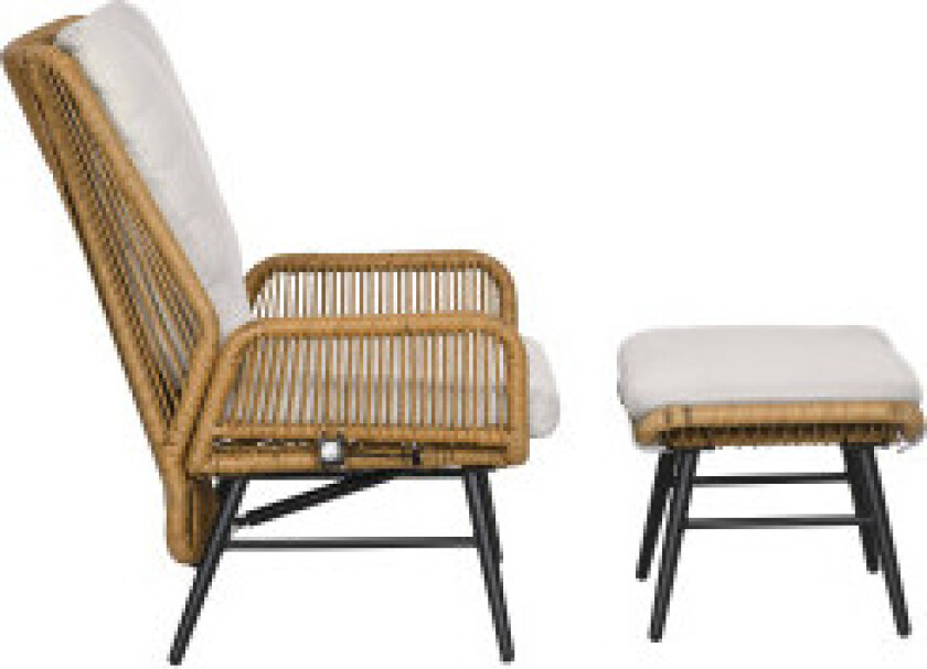 Rattan Relax Stol Med Fotskammel Hagestol Med Justerbar Ryggstøtte Utendørs Rattan Stolpute Naturlig Stål Polyester