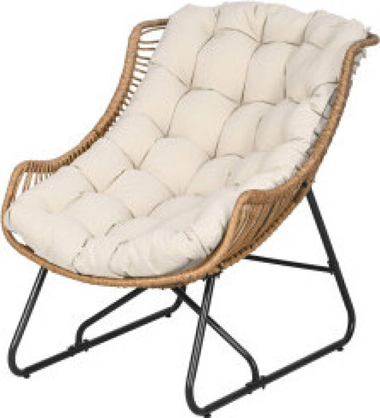 Rottingstol, Hagestol Med Tykk Sittepute, Rottingstol Med Lastekapasitet På Opptil 120 Kg For Balkong, Terrasse, Stål, Khaki, 75