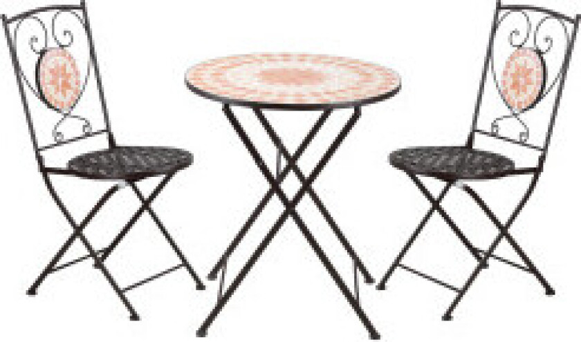 3 Stk. Bistrosett Hagemøbelsett Balkongsett Med 1 Salongbord, 2 Sammenleggbare Stoler, Sittegruppe Med Mosaikkmønster, Metall, K