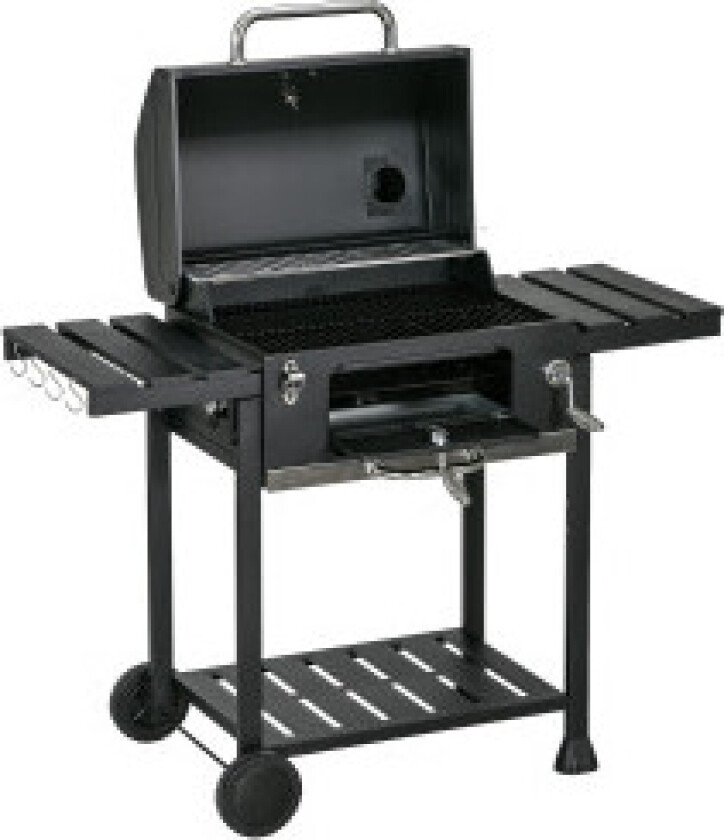 Kullgrill Campinggrill Med To Grillstativ, Sammenleggbar Sidehylle, Grillvogn Med Hylle, Håndtak, Rustfritt Stål, Svart