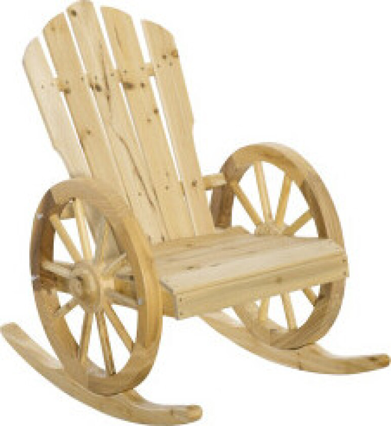 Gyngestol, Rustikk Slappe Stol, Hagestol Med Hjuldesign, Huskestol, Massivt Tre, Naturlig Tre, 68 X 88 X 92 Cm