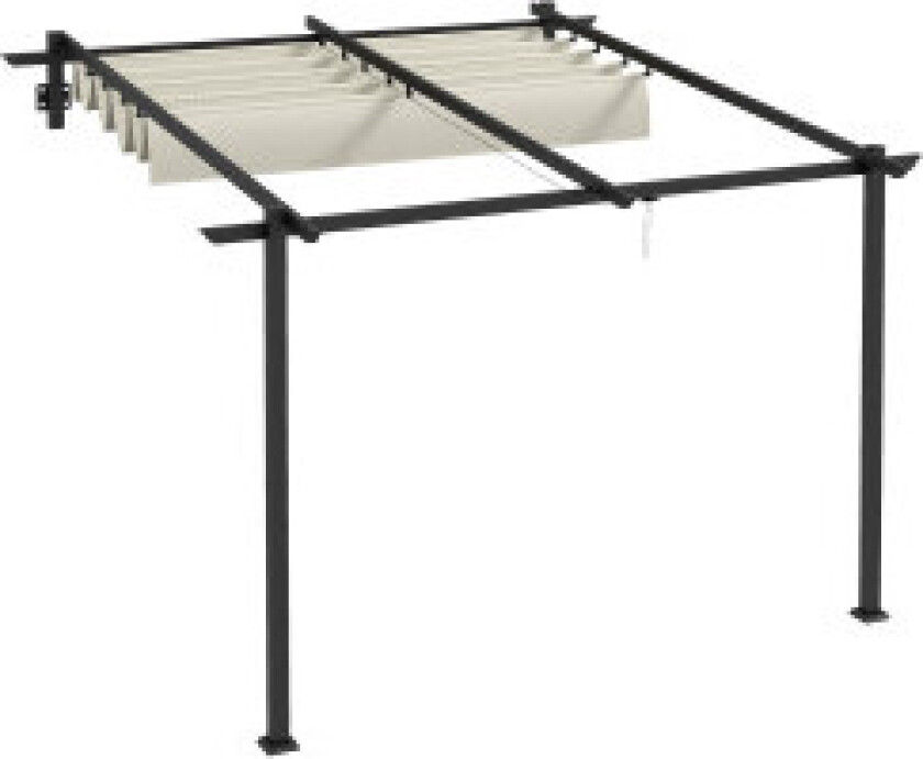 Gazebo Ca 3 X 3 M Pergola Vindtett Uteplasstak, Veggmontert Uteplass, Justerbart Tak, For Hage, Uteplass, Krem.