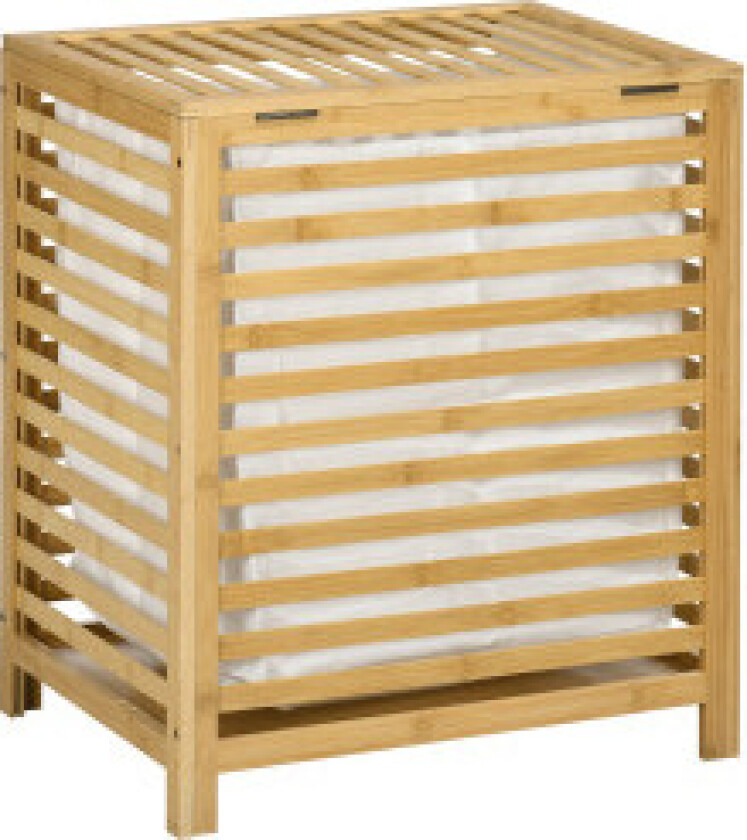 Skittentøyskurv 55L Bambus Vaskerom Med Lokk Og Avtakbar Vaskepose For Soverom, Bad, Naturlig, 50X36X60Cm