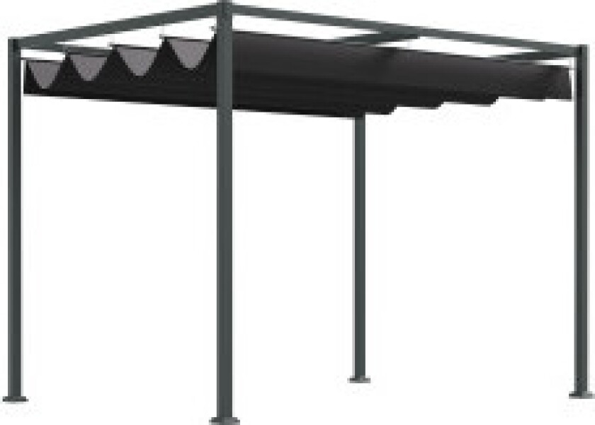 Pergola Gazebo Patio Baldakin Med Skyvetak, Polyester, Svart+Grå, 298X213X221Cm