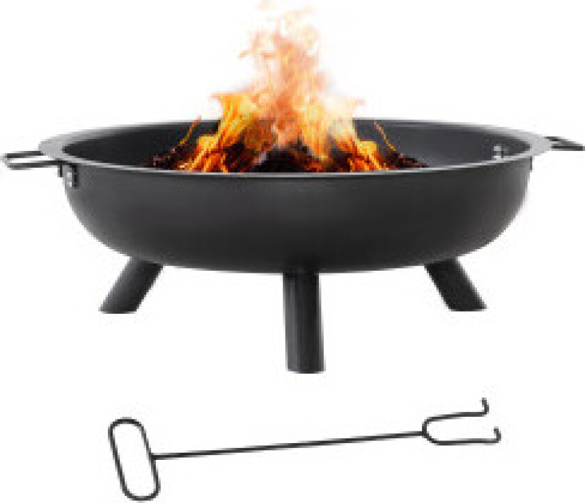 Brannskål Med Poker, Rund Brannkurv, Bålpanne For Hage, Camping, Bbq, Stål, Svart, 79X69X25,5 Cm