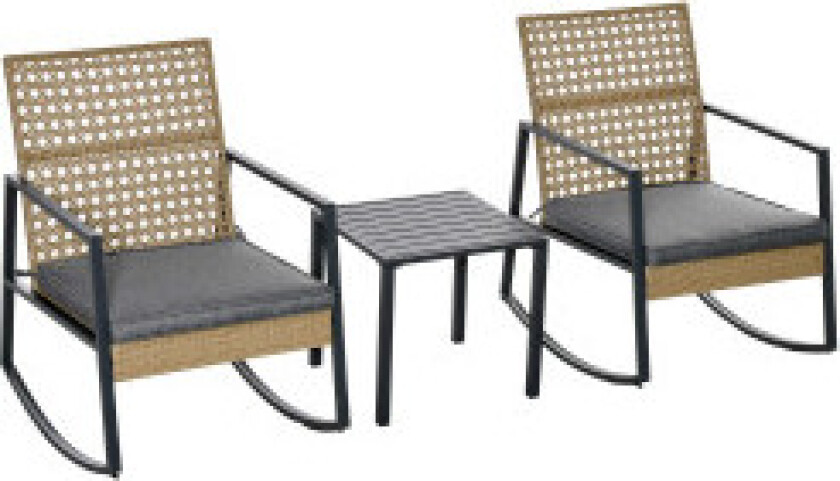 Rotting Gyngestol Bistrosett For 2 Personer 2 Stoler 1 Bord Med Puter Natur + Grå