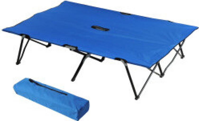 Bilde av Sammenleggbar Campingseng For 2 Personer, Feltseng Med Bæreveske, Opptil 136 Kg, Stål Oxford, Blå + Svart, 193X125X40Cm