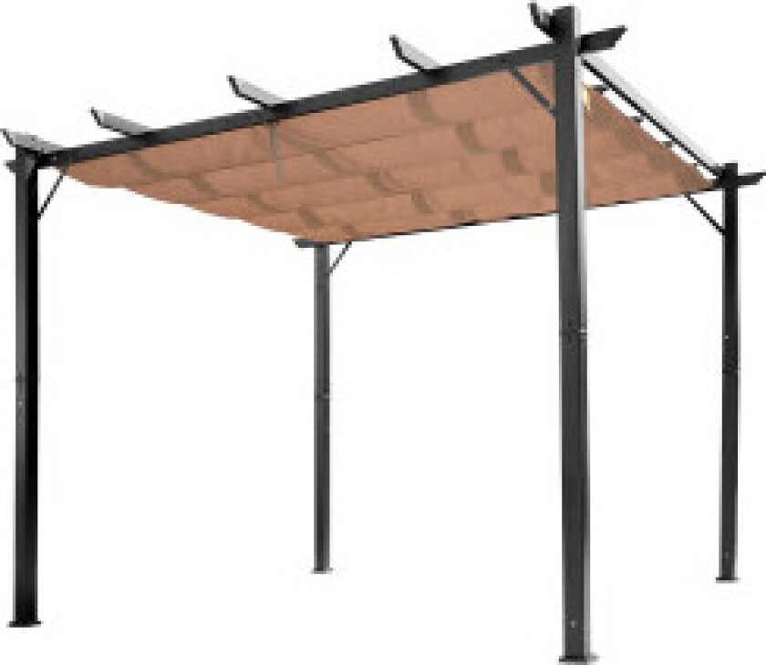 Pergola Lysthus Med Justerbart Stofftak 3 X 4 M Terrasse Baldakin Aluminium Solbeskyttelse Baldakin Uteplass Hage Grå + Brun