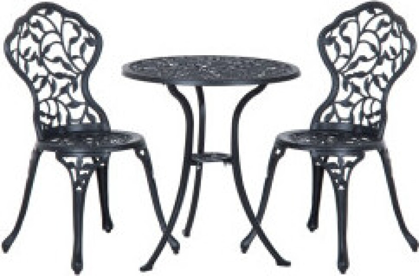 Bistrosett For 2 Personer Balkongmøbelsett Bistrobord Med 2 Stoler Sort