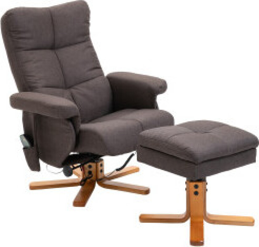 Avslapningsstol, Massasjestol Med Fotskammel Og Oppbevaringsplass, Tv-Stol Med Massasjefunksjon, 145° Tilt, Polyester, Brun