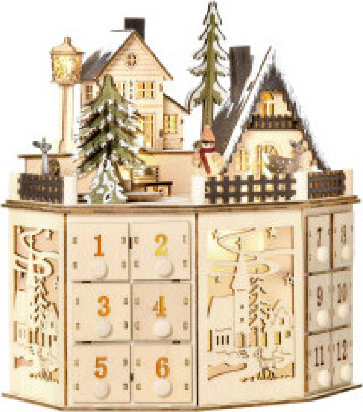 Juleadventskalender Med 24 Togbokser Julekalender Med Led-Lys Adventskalenderboks Kryssfinerplate Naturtre 25 X 20 X 29 Cm