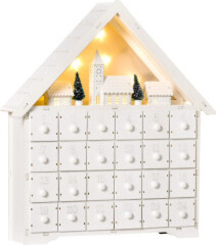 Adventskalender For Fylling Av 24 Skufferom Julekalender Med Led-Lys 2-I-1 Design Julepynt Hvit 39 X 9 X 42 Cm