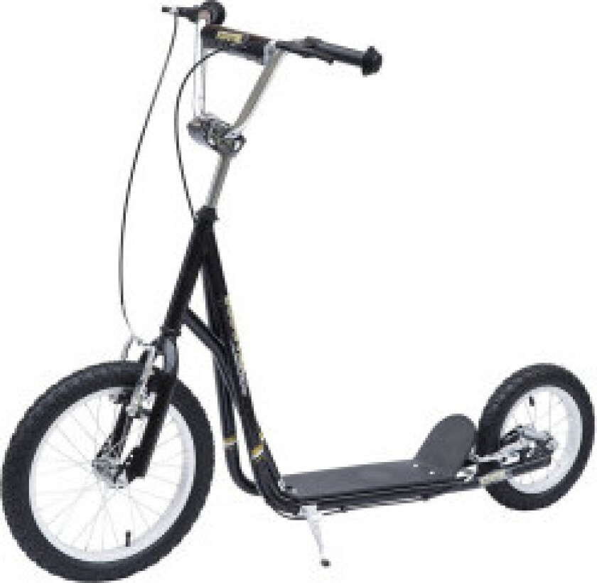 Barnescooter 16/12 Tommers Sparkesykkel Med Bremser, Byscooter, Kickboard For Barn Fra 5 År Og Over, Svart, 135X58X92-100 Cm