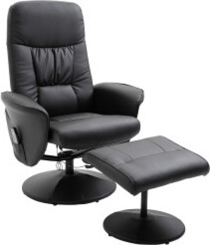 Avslapningsstol, Tv-Stol, Massasjestol Med Krakk, Oppbevaringsplass Med 10 Vibrasjonspunkter, Kunstskinn, Svart, 76 X 81 X 105 C