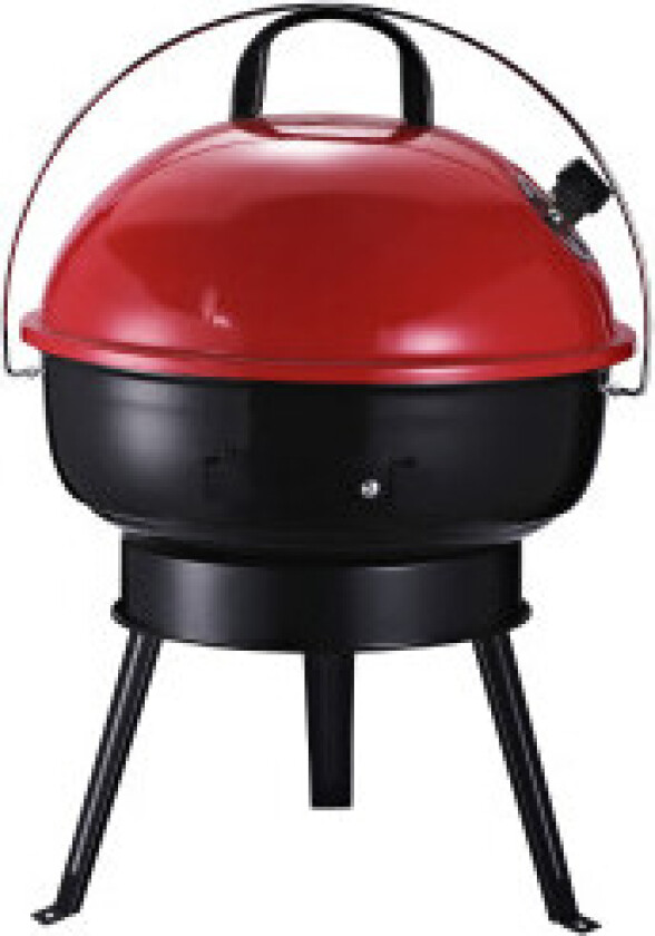 Charcoal Grill Kettle Grill Med Vindbeskyttelse, Stativbase, Bærbar, Metall, Svart+Rød, Ø36,5X54Cm