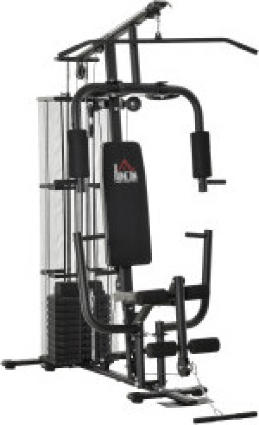Bilde av Gym Multigym Treningsstasjon Multigym Med Vekter, Lat Pull-Down & Leg Curl, Metall Og Pu Syntetisk Lær, Svart