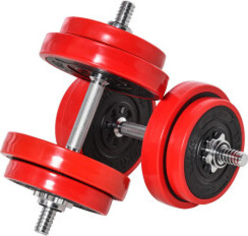 Manualsett 20Kgs 2-In-1 Manualer Og Vektstenger, Justerbar, Rød+Svart, 21,5X21,5X3,8Cm, For Hjemmetrening Og Muskeltrening