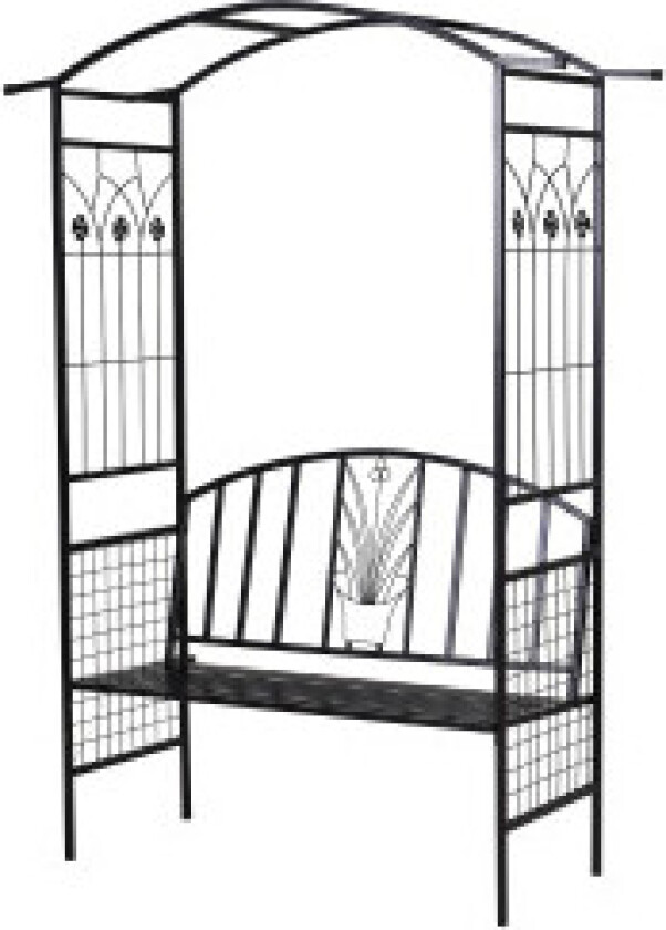 Plant Bue Med Benk Benk Bue Trellis Hagebue Tak Metall Svart 154 X 60 X 205 Cm