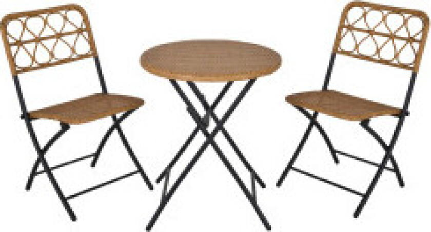 Polyrattan Sittegruppe For 2 Personer Bistrosett Balkongmøbelsett Sammenleggbar Natur