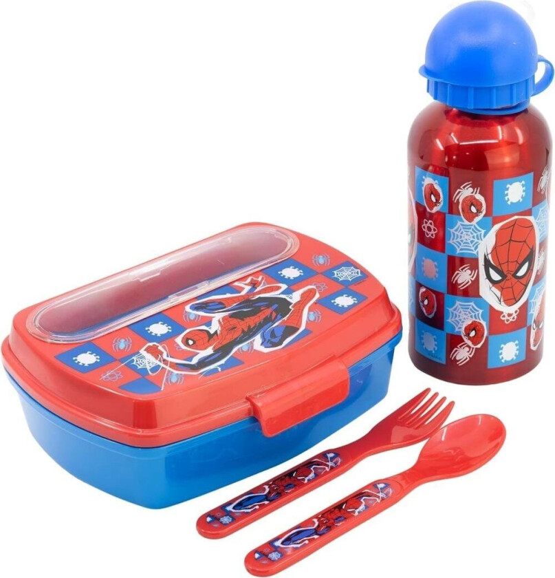 4-Pack Spider-Man Midnight Flyer Matboks & Aluminium vannflaske