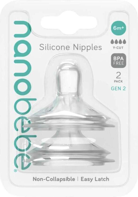 Nanobébé Silicone Bottle Nipples Y Cut 6m+ 2pcs