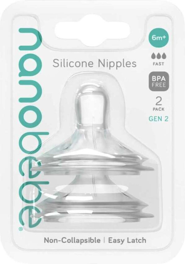 Nanobébé Silicone Bottle Nipples Fast Flow 6m+ 2pcs