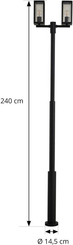 utelampe Siveta, 240 cm, 2-lys, svart, aluminium