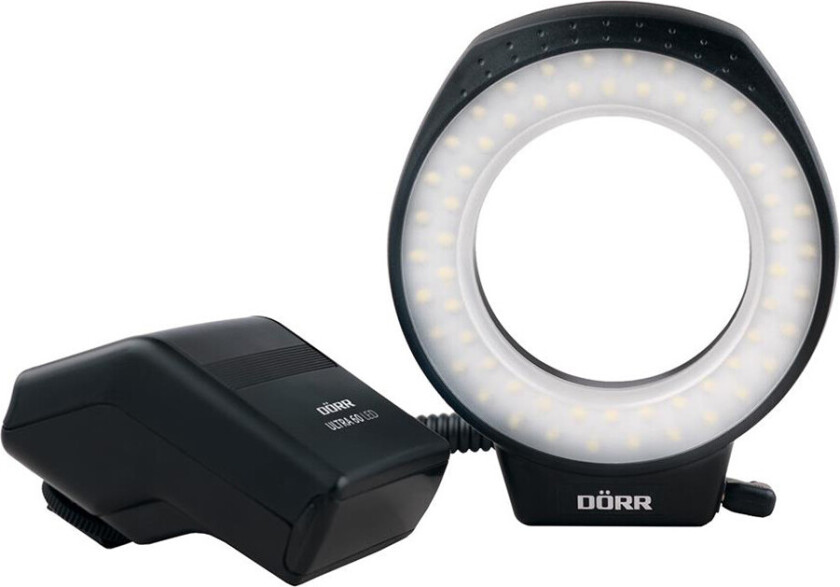 DÃRR LED Ring Light Ultra 60 for kamera - 52-72 mm adapterringer, 5800K, 4xAA batterier (ikke inkludert)