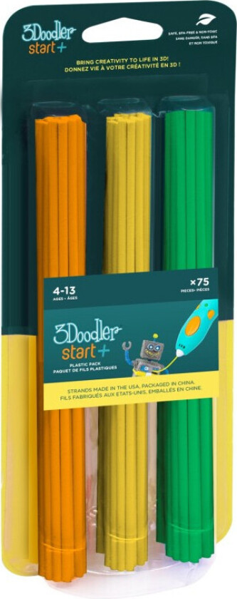 3Doodler Start+ Filament for 3D-utskrift - 75 stk - Oransje/Gul/Grønn