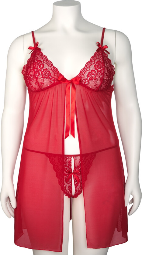 Gro Rød Blonde Babydollsett Plus Size - Rød - Plus size