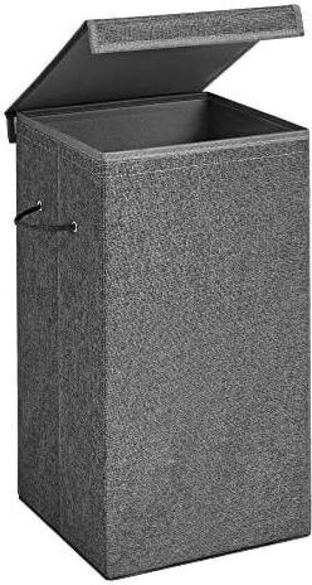 85L skittentøyskurv, vaskekurv med magnetisk lokk og håndtak, vaskekurv, sammenleggbar, stoff i lin-look, avtakbar foringspose,