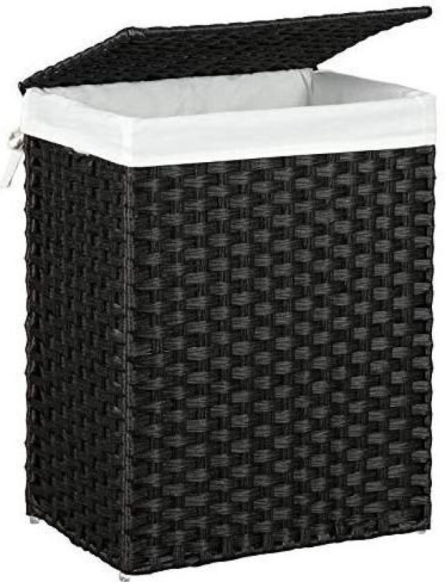 Håndvevd skittentøyskurv, 90L kleskurv i syntetisk rotting med lokk og håndtak, sammenleggbar, avtagbar innerpose, svart LCB51BK