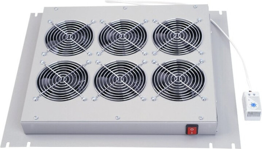 Triton Ventilasjonsinnsats for Rack-skap -19tm, 6xFans, Termostat, 90W - Lysegrå