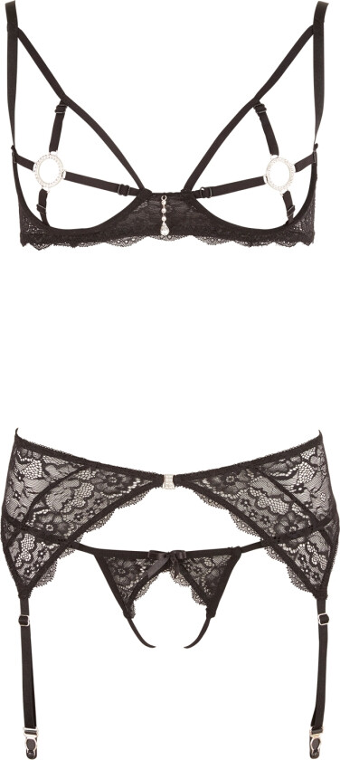 Abierta Fina Blonde Åpen BH Sett - Svart - S