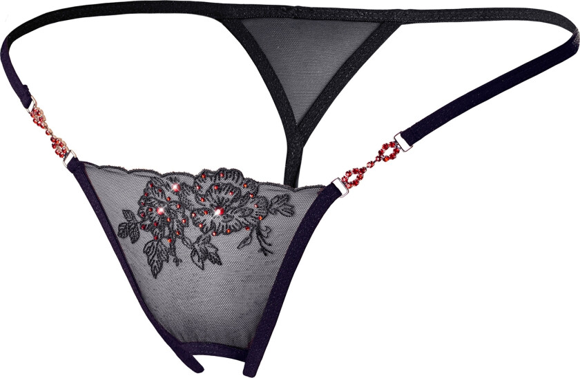 Crotchless G-Streng med Rød Strass - Svart - S/M