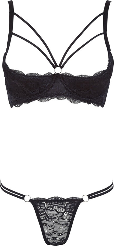 Half-Cup BH Sett med Blonder - Svart - M