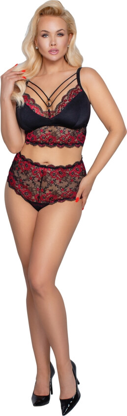 Curves Rød Blonde BH-sett Plus Size - Svart - 4XL