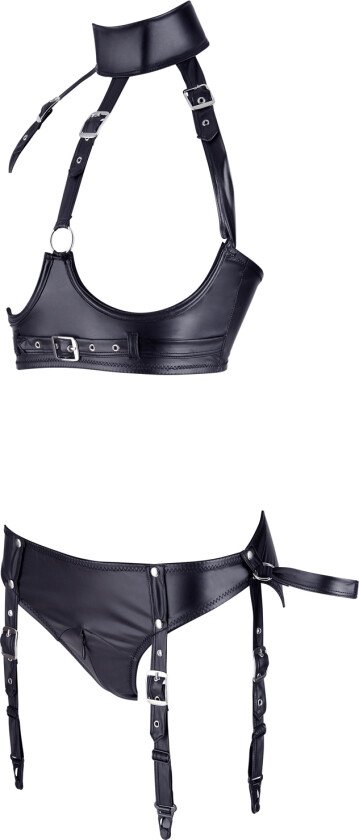 Bondage BH-sett med hofteholdere. - Svart - S