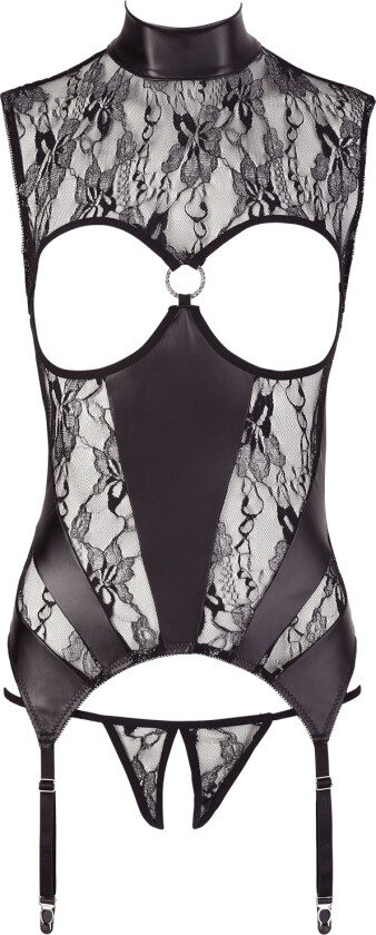 Abierta Fina Body med Blonder og Strass - Svart - S