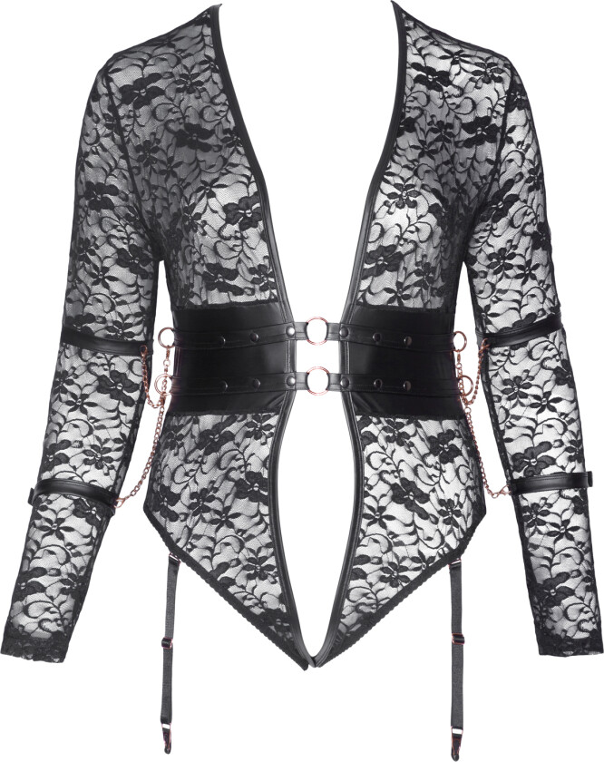 Bondage Bunnløs Body med Lange Ermer Plus Size - Svart - 3XL