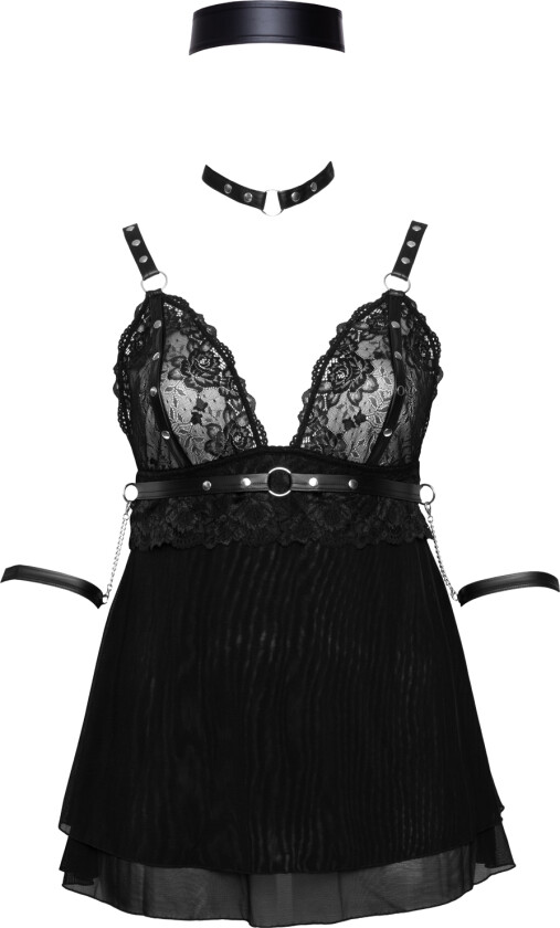 Bondage Babydoll-sett Plus Size - Svart - 2XL